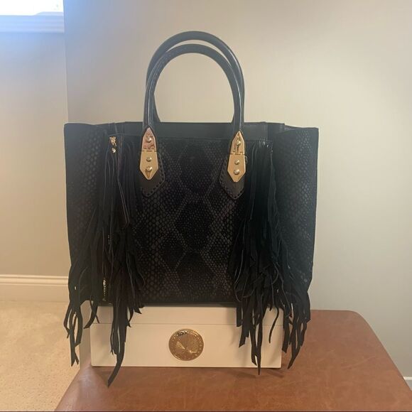 Henri Bendel A-List Satchel Black with Fringe - Picture 2 of 15